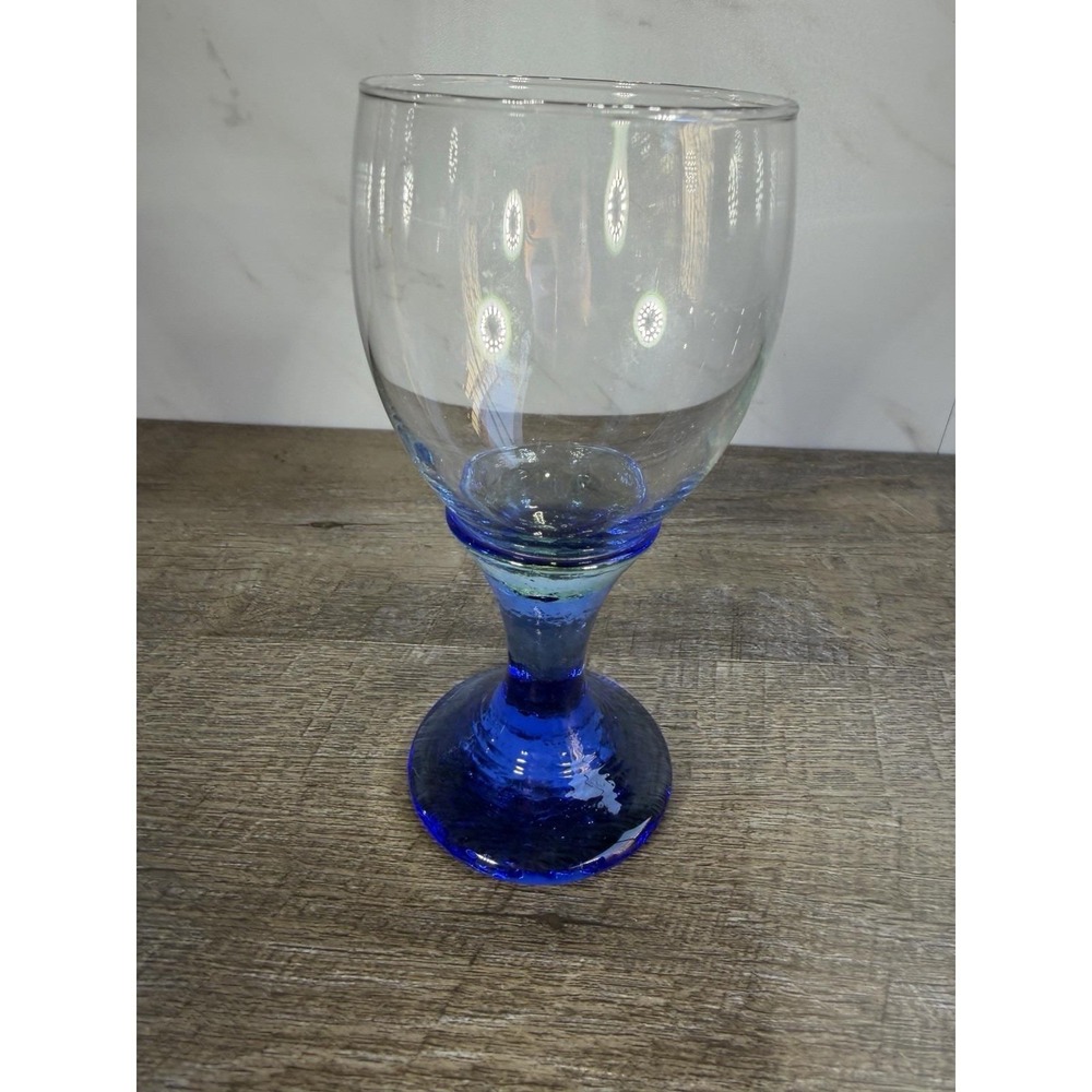 Fire And Light Recycled Glass Cobalt Blue Stem Wine Goblet Water Glass-signed